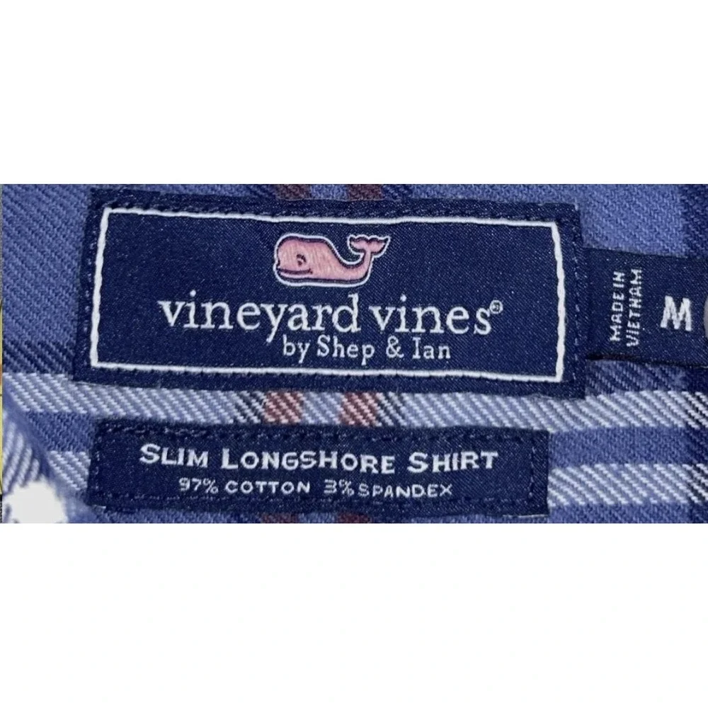 Vineyard Vines Shirt Mens M Blue Plaid Slim Longshore Long Sleeve Button Up